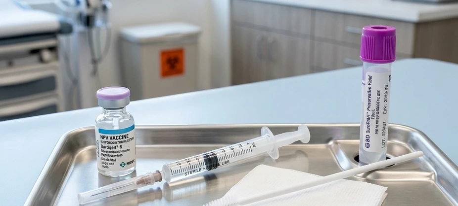 Cervical Screening and HPV Vaccine Vial representation for Cervical Cancer Prevention