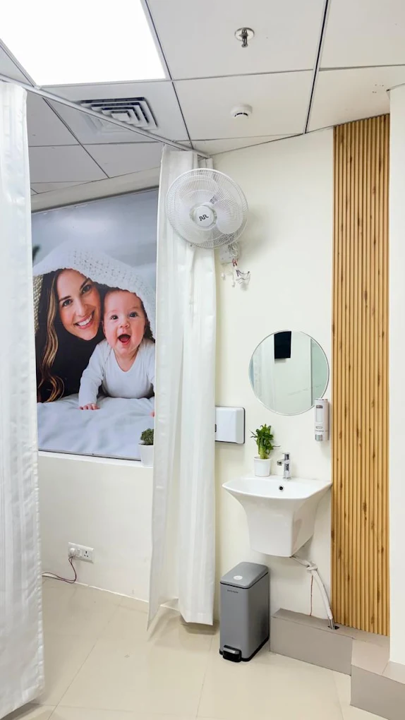 Clinical sanitation station and storage space inside June Women's Health